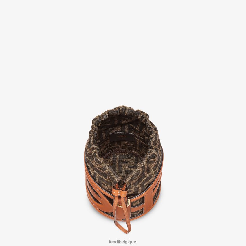 accessoires Fendi mini-sac en cuir et tissu ff brun femmes 8X8J2J622 Fendi Sac