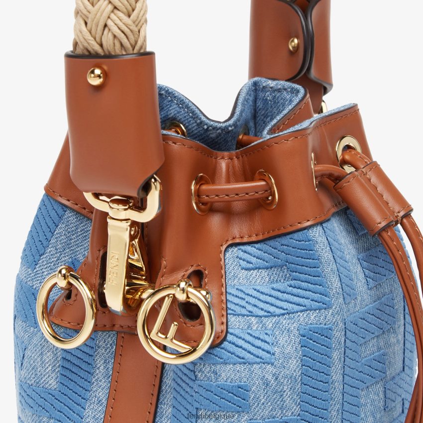 accessoires Fendi mini-sac en jean avec broderie ff bleu clair femmes 8X8J2J625 Fendi Sac