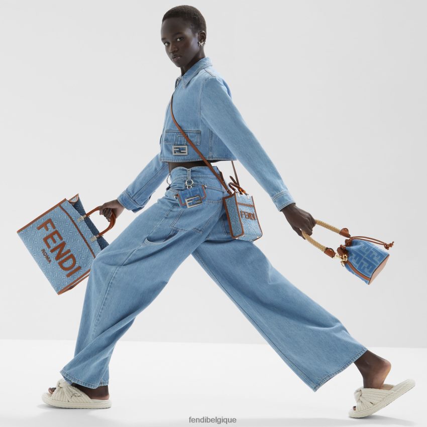 accessoires Fendi mini-sac en jean avec broderie ff bleu clair femmes 8X8J2J625 Fendi Sac