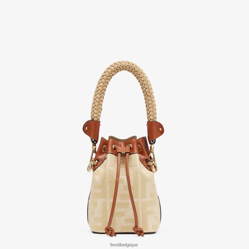 accessoires Fendi mini-sac en paille naturelle avec broderie ff beige femmes 8X8J2J566 Fendi Belgique