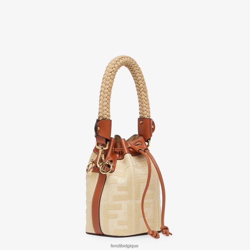 accessoires Fendi mini-sac en paille naturelle avec broderie ff beige femmes 8X8J2J566 Fendi Belgique