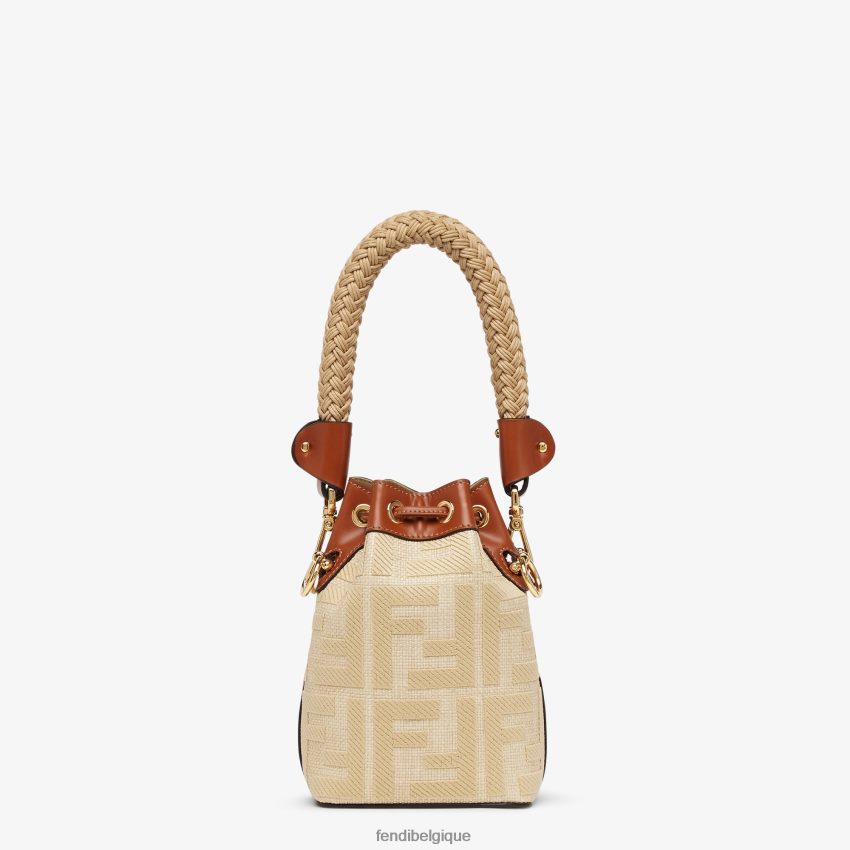 accessoires Fendi mini-sac en paille naturelle avec broderie ff beige femmes 8X8J2J566 Fendi Belgique