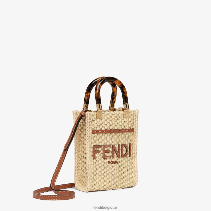 accessoires Fendi mini-sac en paille naturelle beige femmes 8X8J2J641 Fendi Belgique