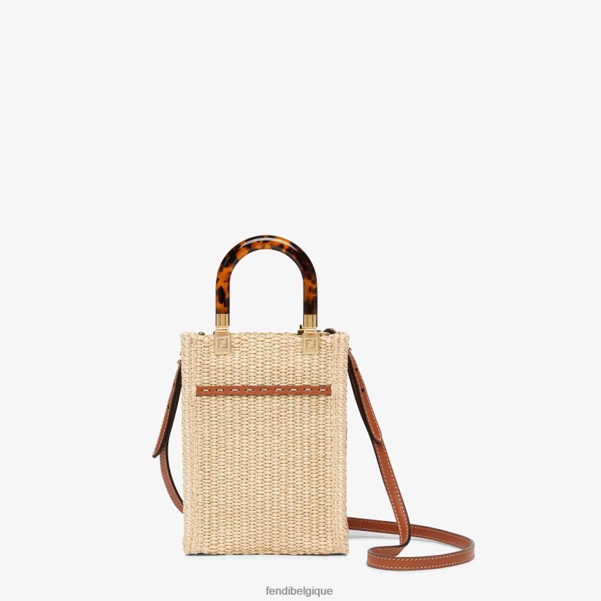accessoires Fendi mini-sac en paille naturelle beige femmes 8X8J2J641 Fendi Belgique