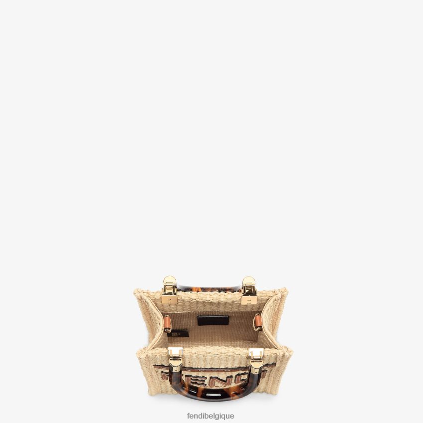 accessoires Fendi mini-sac en paille naturelle beige femmes 8X8J2J641 Fendi Belgique