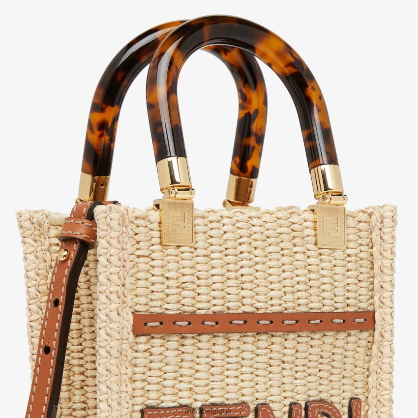 accessoires Fendi mini-sac en paille naturelle beige femmes 8X8J2J641 Fendi Belgique