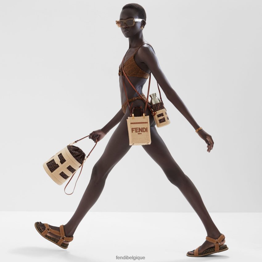 accessoires Fendi mini-sac en paille naturelle beige femmes 8X8J2J641 Fendi Belgique