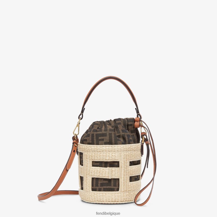 accessoires Fendi mini-sac en paille naturelle et tissu ff beige femmes 8X8J2J603 Fendi Lunette De Soleil