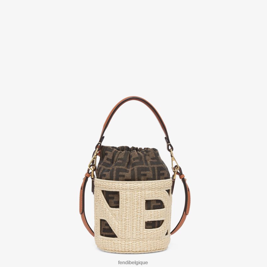 accessoires Fendi mini-sac en paille naturelle et tissu ff beige femmes 8X8J2J603 Fendi Lunette De Soleil