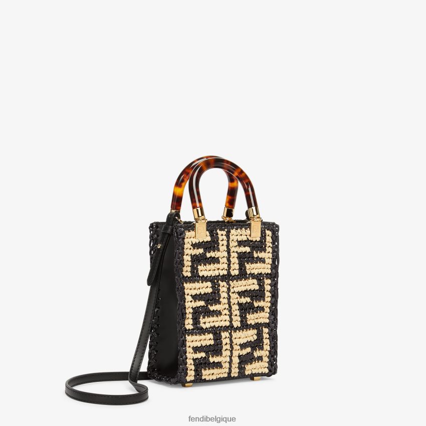 accessoires Fendi mini sac en raphia avec ff crocheté noir femmes 8X8J2J898 Fendi Sac