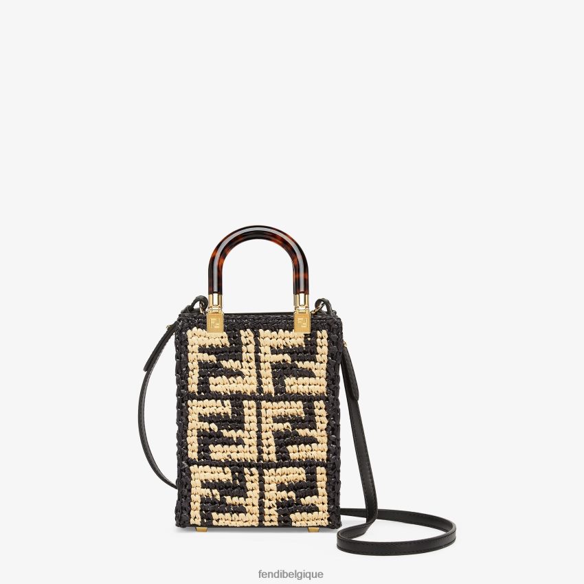 accessoires Fendi mini sac en raphia avec ff crocheté noir femmes 8X8J2J898 Fendi Sac