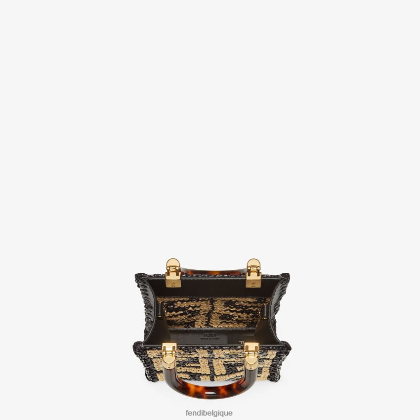 accessoires Fendi mini sac en raphia avec ff crocheté noir femmes 8X8J2J898 Fendi Sac