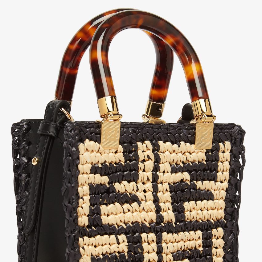 accessoires Fendi mini sac en raphia avec ff crocheté noir femmes 8X8J2J898 Fendi Sac