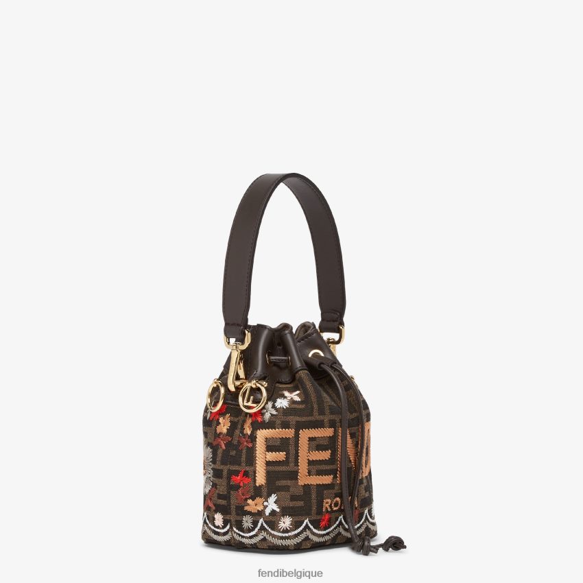 accessoires Fendi mini sac ff en tissu jacquard avec broderie brun femmes 8X8J2J582 Fendi Lunette De Soleil