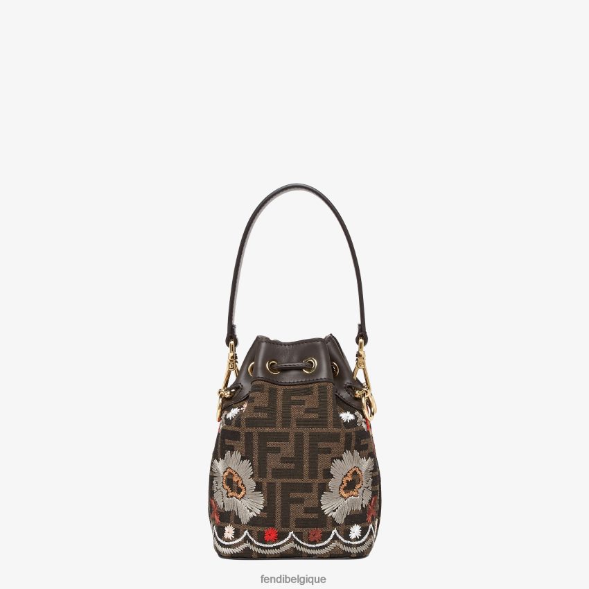 accessoires Fendi mini sac ff en tissu jacquard avec broderie brun femmes 8X8J2J582 Fendi Lunette De Soleil