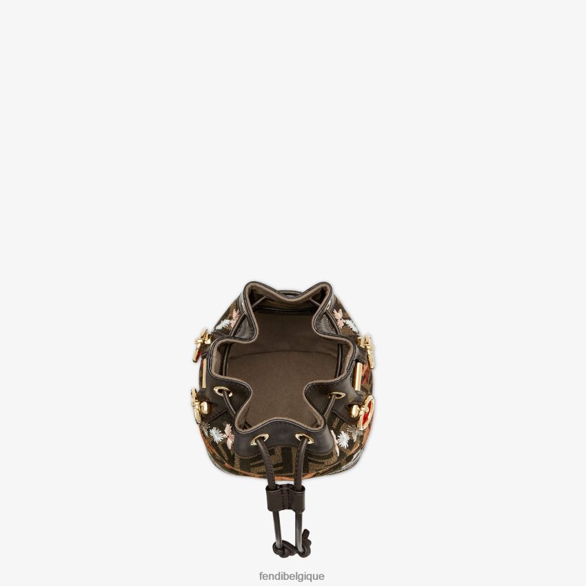 accessoires Fendi mini sac ff en tissu jacquard avec broderie brun femmes 8X8J2J582 Fendi Lunette De Soleil