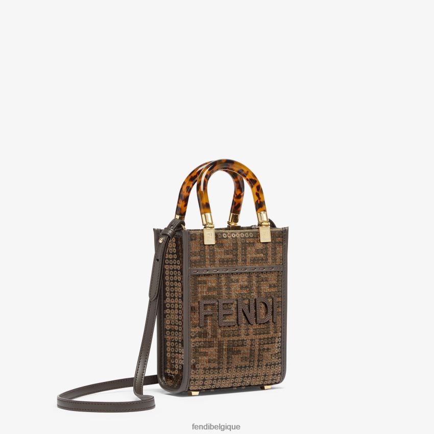 accessoires Fendi mini sac ff en tissu jacquard avec sequins brun femmes 8X8J2J584 Fendi Belgique