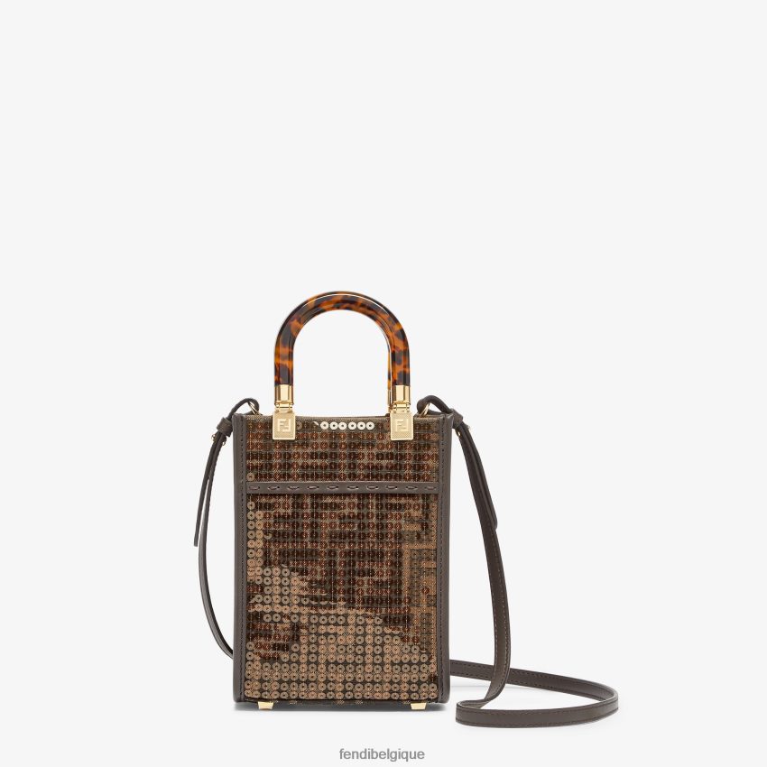 accessoires Fendi mini sac ff en tissu jacquard avec sequins brun femmes 8X8J2J584 Fendi Belgique
