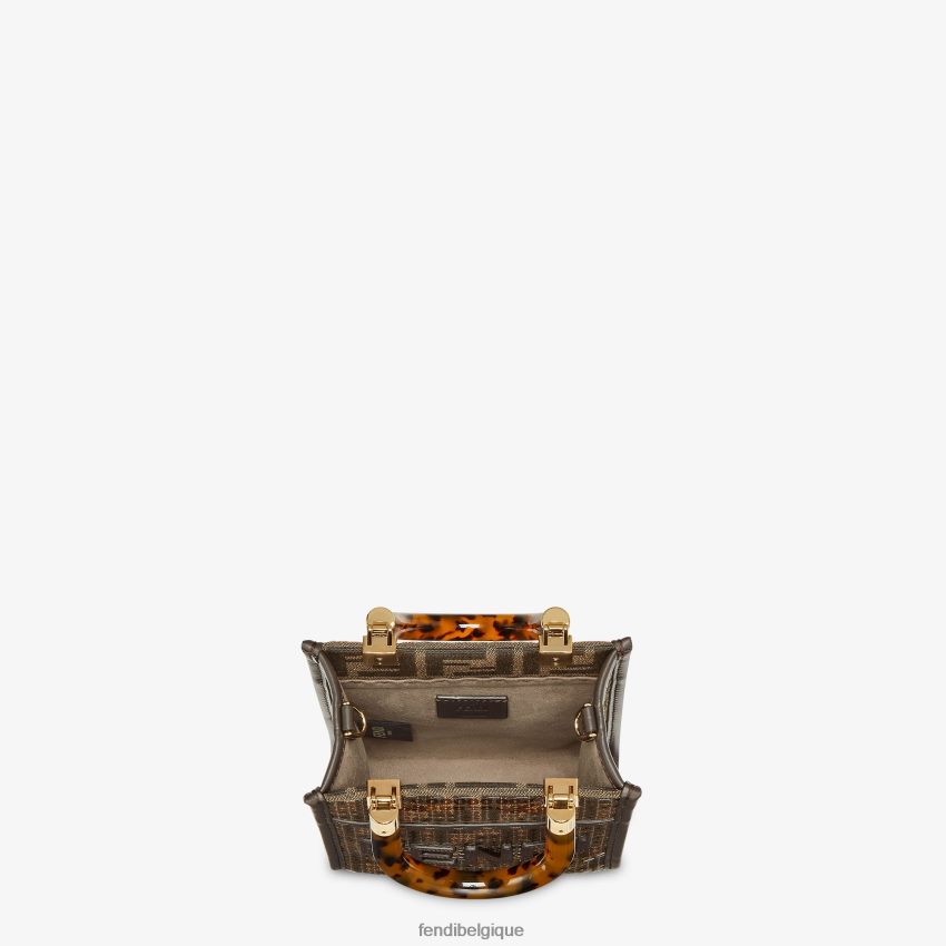 accessoires Fendi mini sac ff en tissu jacquard avec sequins brun femmes 8X8J2J584 Fendi Belgique