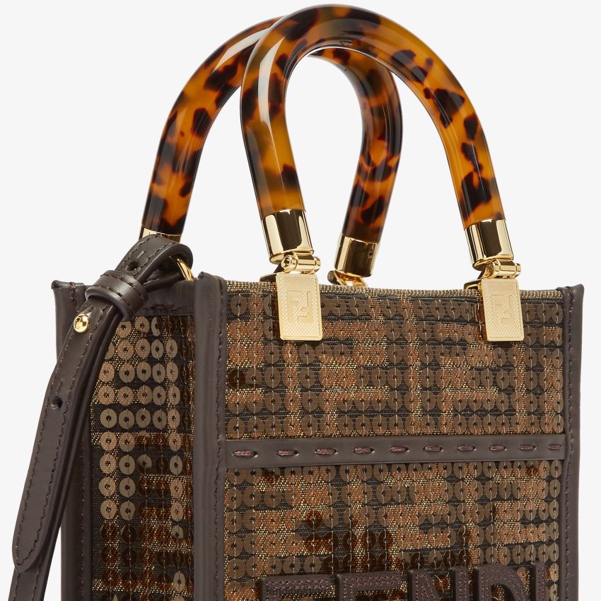 accessoires Fendi mini sac ff en tissu jacquard avec sequins brun femmes 8X8J2J584 Fendi Belgique