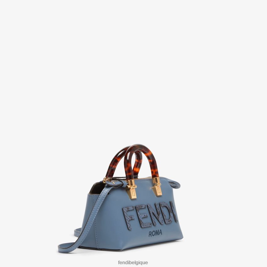 accessoires Fendi petit sac boston en cuir et élaphe bleu femmes 8X8J2J736 Fendi Sac