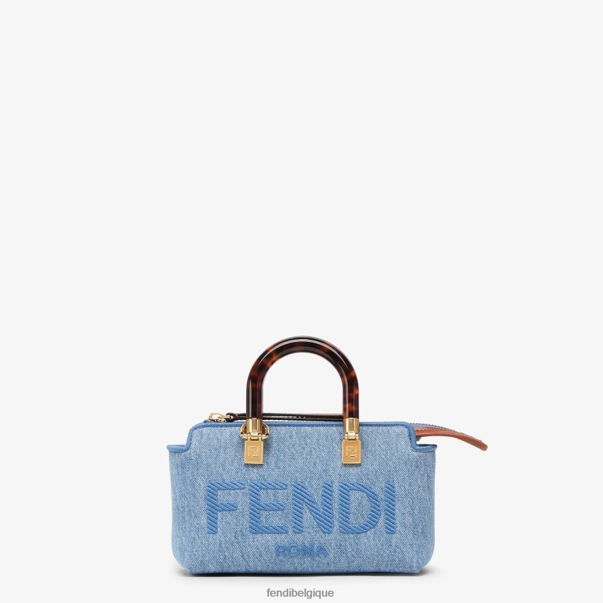 accessoires Fendi petit sac boston en jean bleu clair femmes 8X8J2J638 Fendi Belgique