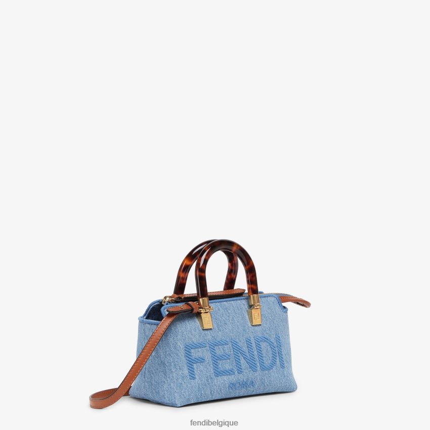 accessoires Fendi petit sac boston en jean bleu clair femmes 8X8J2J638 Fendi Belgique