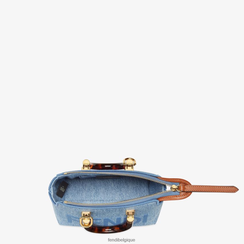 accessoires Fendi petit sac boston en jean bleu clair femmes 8X8J2J638 Fendi Belgique