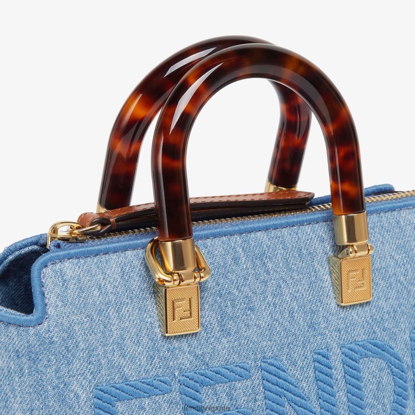 accessoires Fendi petit sac boston en jean bleu clair femmes 8X8J2J638 Fendi Belgique
