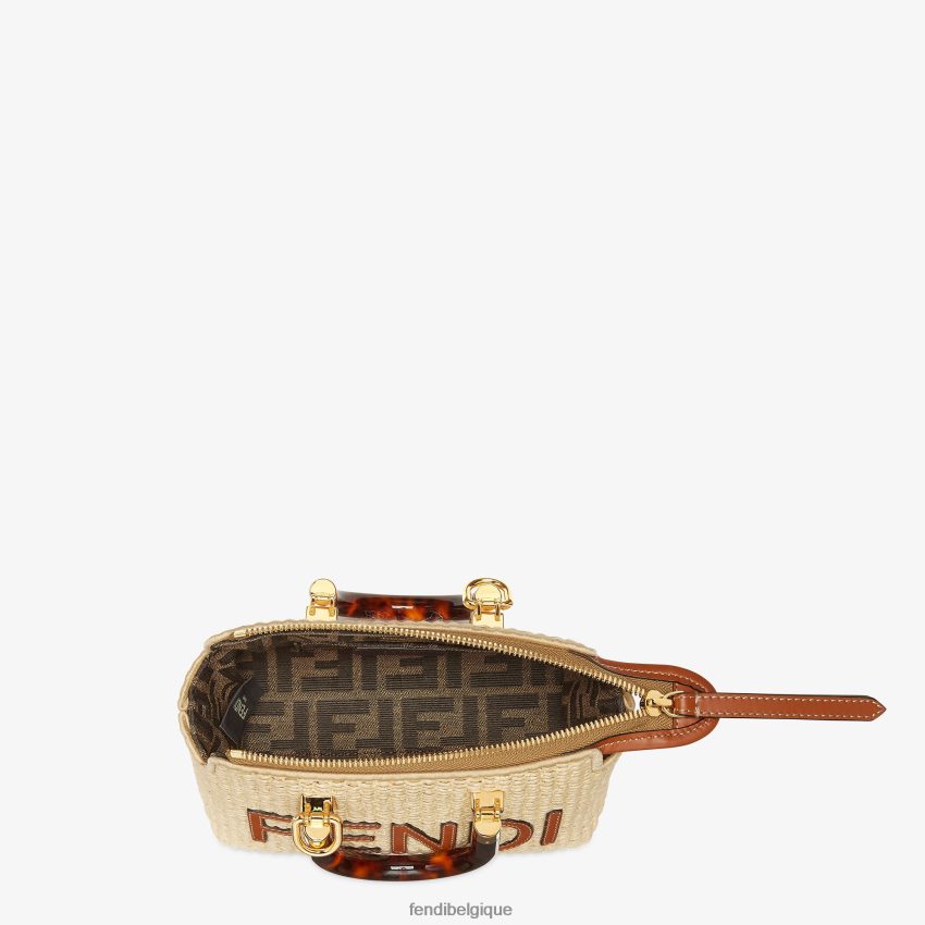 accessoires Fendi petit sac boston en paille naturelle beige femmes 8X8J2J602 Fendi Belgique