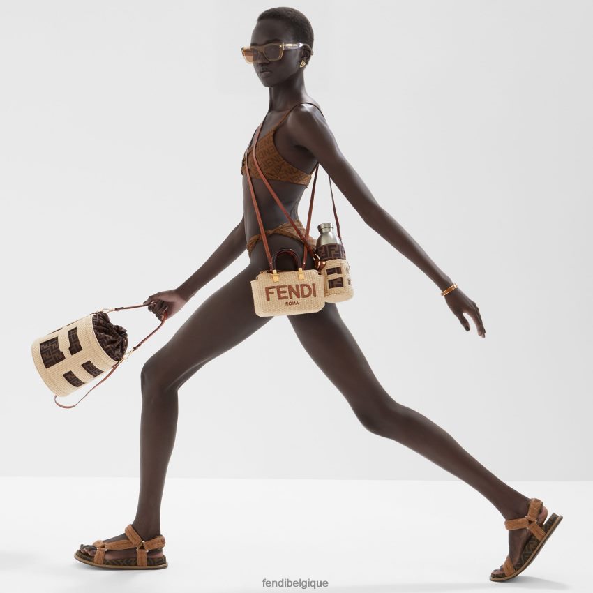 accessoires Fendi petit sac boston en paille naturelle beige femmes 8X8J2J602 Fendi Belgique