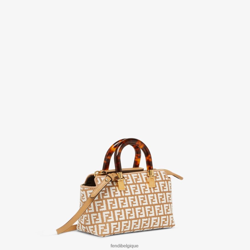 accessoires Fendi petit sac boston en raphia avec motif ff en tissu tapisserie blanc femmes 8X8J2J601 Fendi Sac