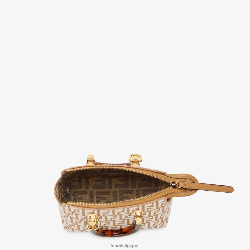 accessoires Fendi petit sac boston en raphia avec motif ff en tissu tapisserie blanc femmes 8X8J2J601 Fendi Sac