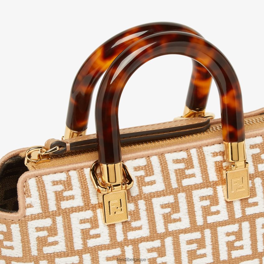 accessoires Fendi petit sac boston en raphia avec motif ff en tissu tapisserie blanc femmes 8X8J2J601 Fendi Sac