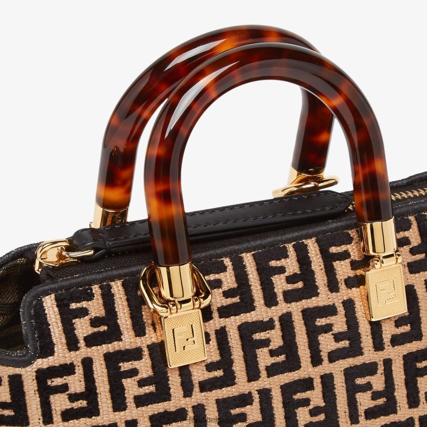 accessoires Fendi petit sac boston en raphia avec motif ff en tissu tapisserie noir femmes 8X8J2J651 Fendi Lunette De Soleil