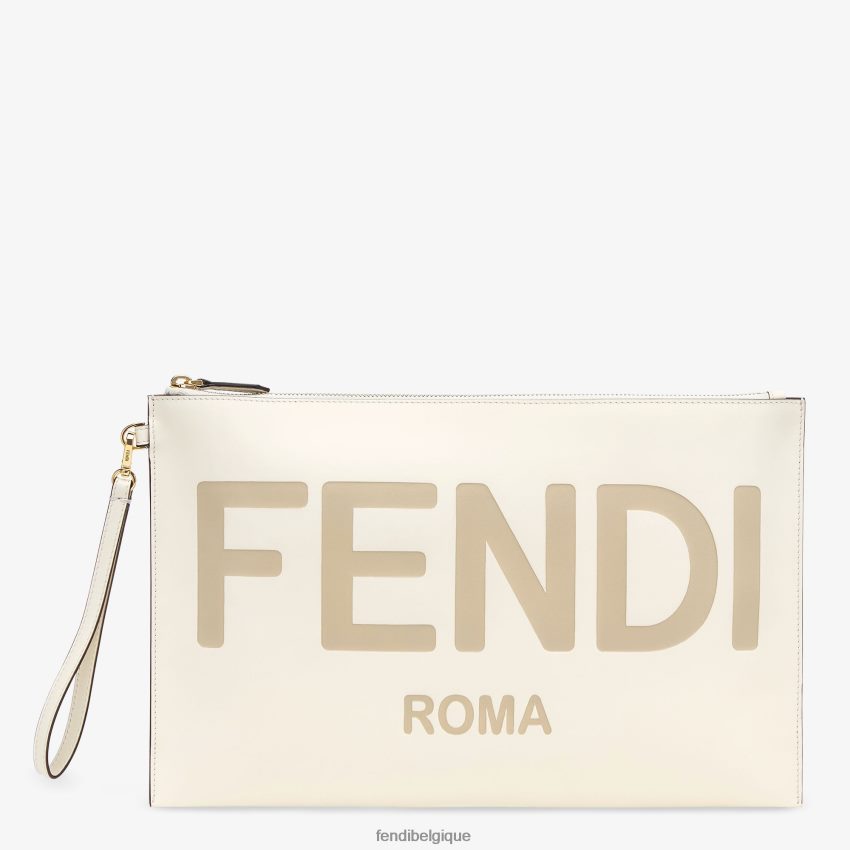 accessoires Fendi grande pochette plate en cuir blanc femmes 8X8J2J1563 Fendi Lunette De Soleil