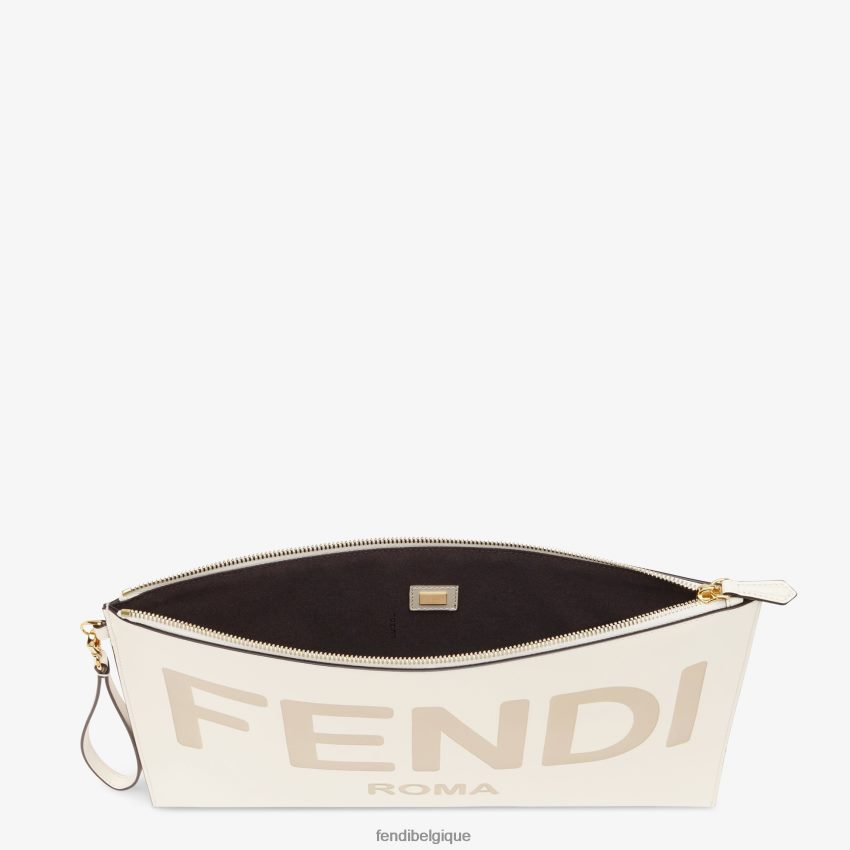 accessoires Fendi grande pochette plate en cuir blanc femmes 8X8J2J1563 Fendi Lunette De Soleil