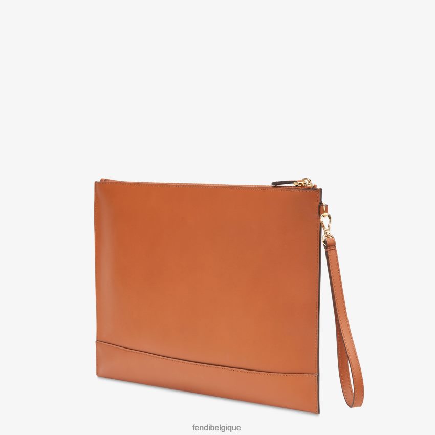 accessoires Fendi grande pochette plate en cuir brun femmes 8X8J2J1503 Fendi Lunette De Soleil