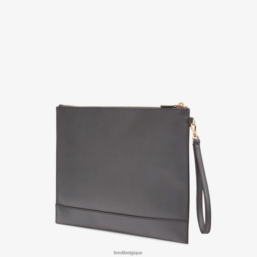 accessoires Fendi grande pochette plate en cuir gris femmes 8X8J2J1532 Fendi Belgique
