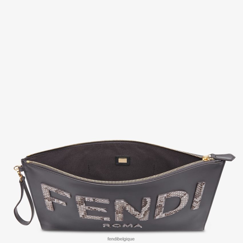 accessoires Fendi grande pochette plate en cuir gris femmes 8X8J2J1532 Fendi Belgique
