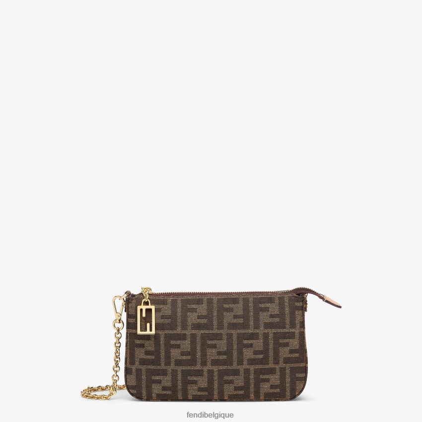accessoires Fendi pochette en tissu jacquard ff avec chaîne brun femmes 8X8J2J537 Fendi Lunette De Soleil