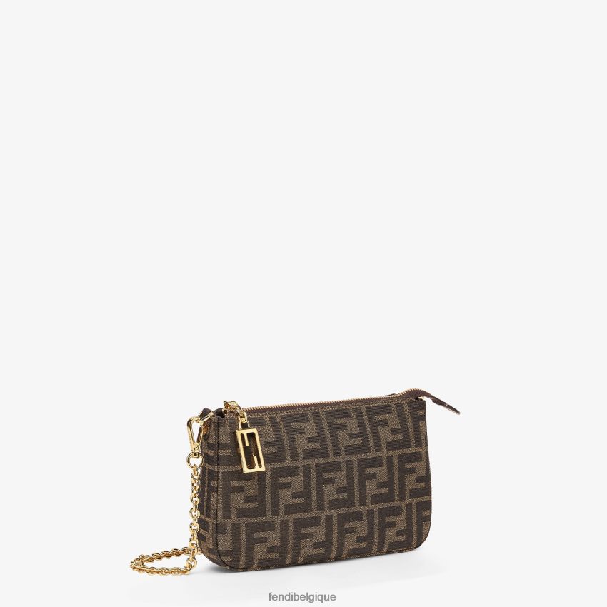 accessoires Fendi pochette en tissu jacquard ff avec chaîne brun femmes 8X8J2J537 Fendi Lunette De Soleil