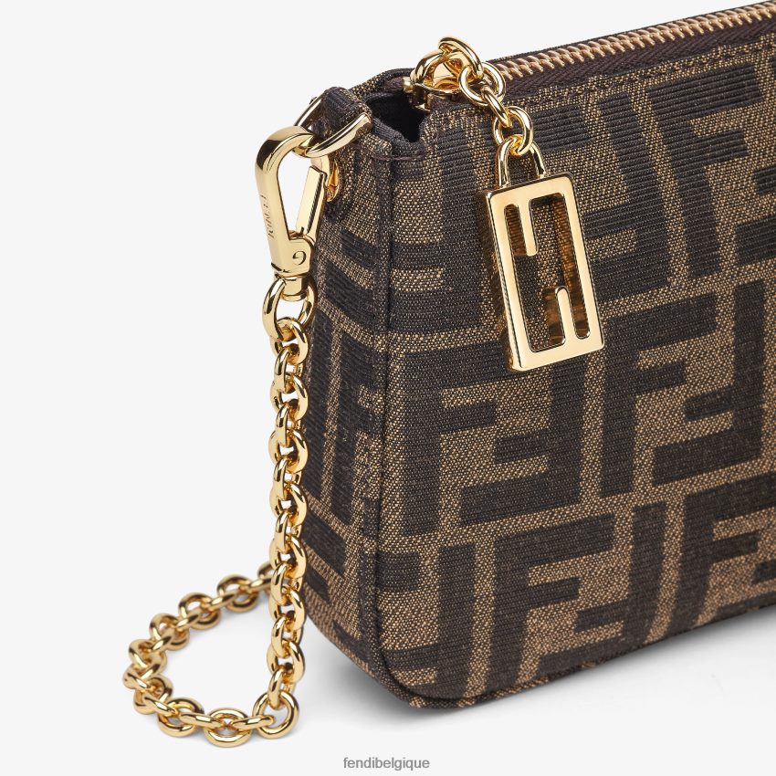 accessoires Fendi pochette en tissu jacquard ff avec chaîne brun femmes 8X8J2J537 Fendi Lunette De Soleil