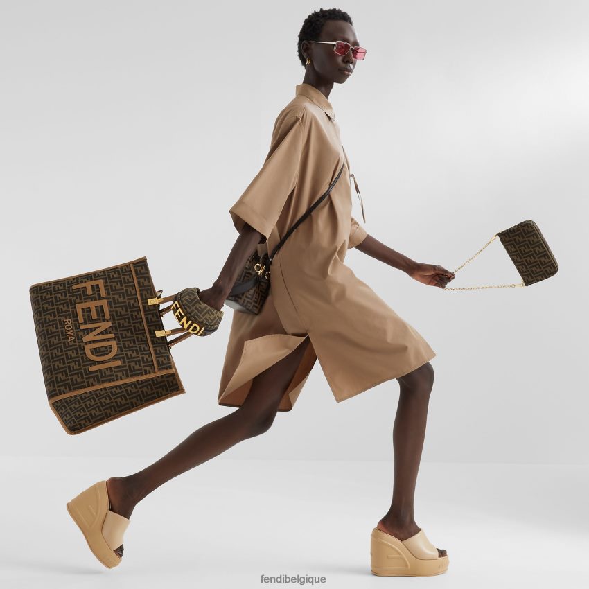 accessoires Fendi pochette en tissu jacquard ff avec chaîne brun femmes 8X8J2J537 Fendi Lunette De Soleil