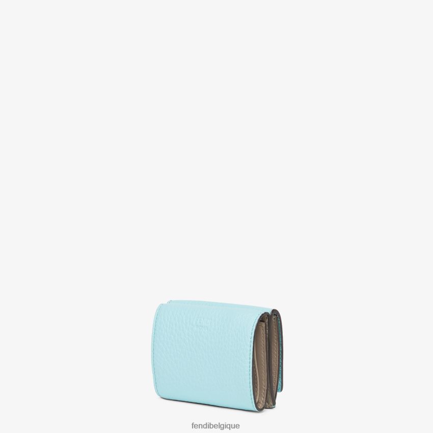 accessoires Fendi Peekaboo - Portefeuille en cuir à trois volets micro bleu clair femmes 8X8J2J1520 Fendi Belgique