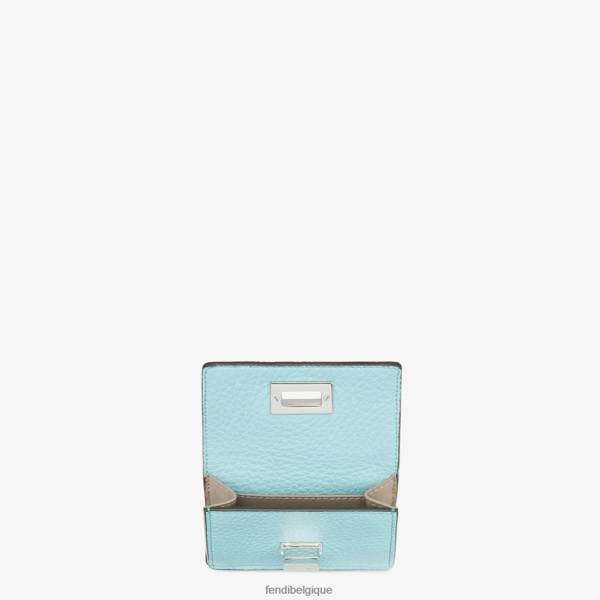 accessoires Fendi Peekaboo - Portefeuille en cuir à trois volets micro bleu clair femmes 8X8J2J1520 Fendi Belgique