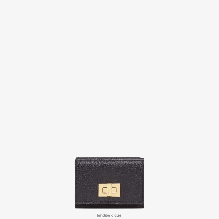 accessoires Fendi Peekaboo - Portefeuille en cuir à trois volets micro noir femmes 8X8J2J1568 Fendi Belgique