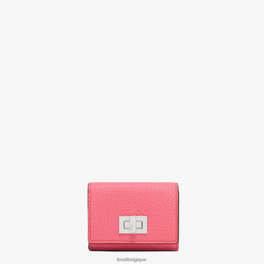 accessoires Fendi Peekaboo - Portefeuille en cuir à trois volets micro rose femmes 8X8J2J1500 Fendi Lunette De Soleil