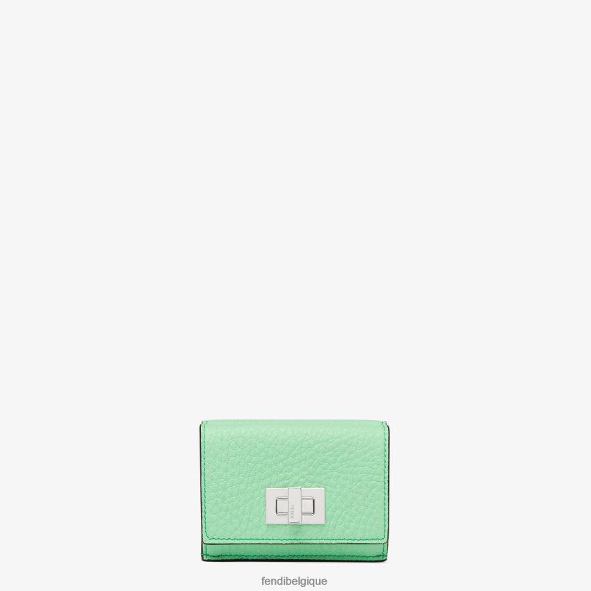 accessoires Fendi Peekaboo - Portefeuille en cuir à trois volets micro vert femmes 8X8J2J1486 Fendi Sac
