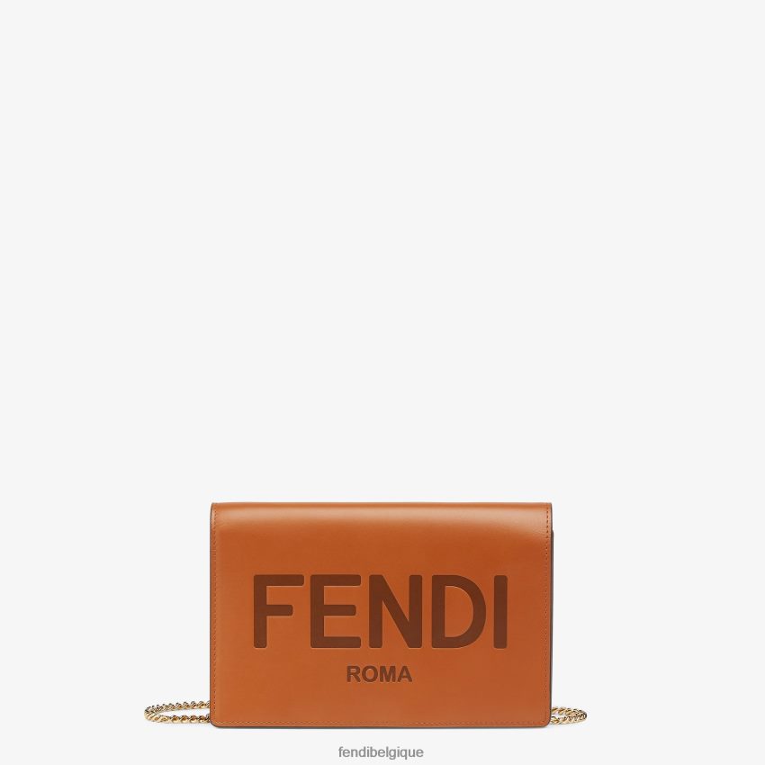 accessoires Fendi mini-sac portefeuille en cuir à chaîne brun femmes 8X8J2J1558 Fendi Sac